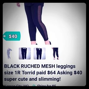 Torrid Black ruched mesh leggings size 1R